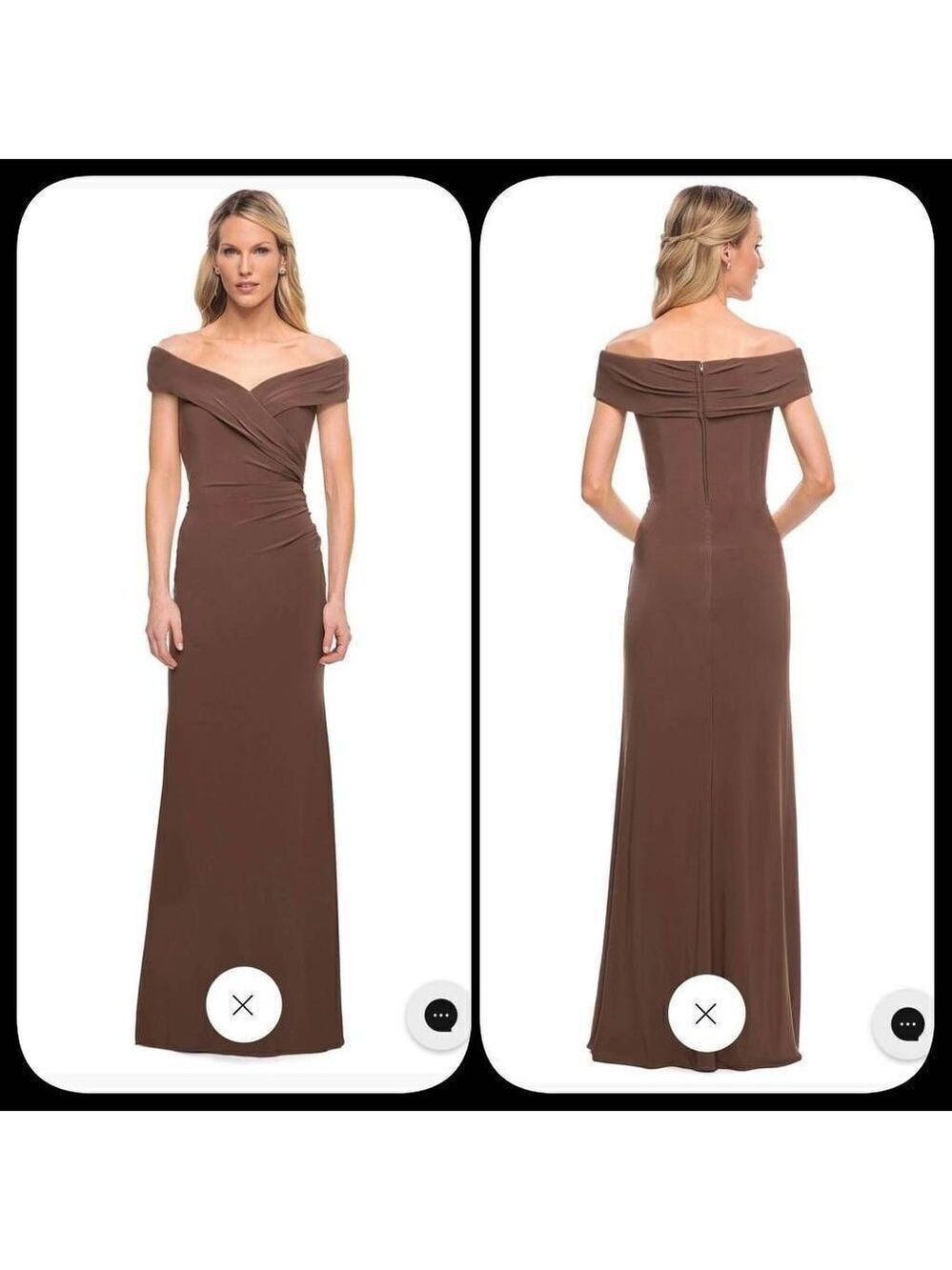 La Femme Pleat-Ornate Off Shoulder Jersey Dress Sz 12